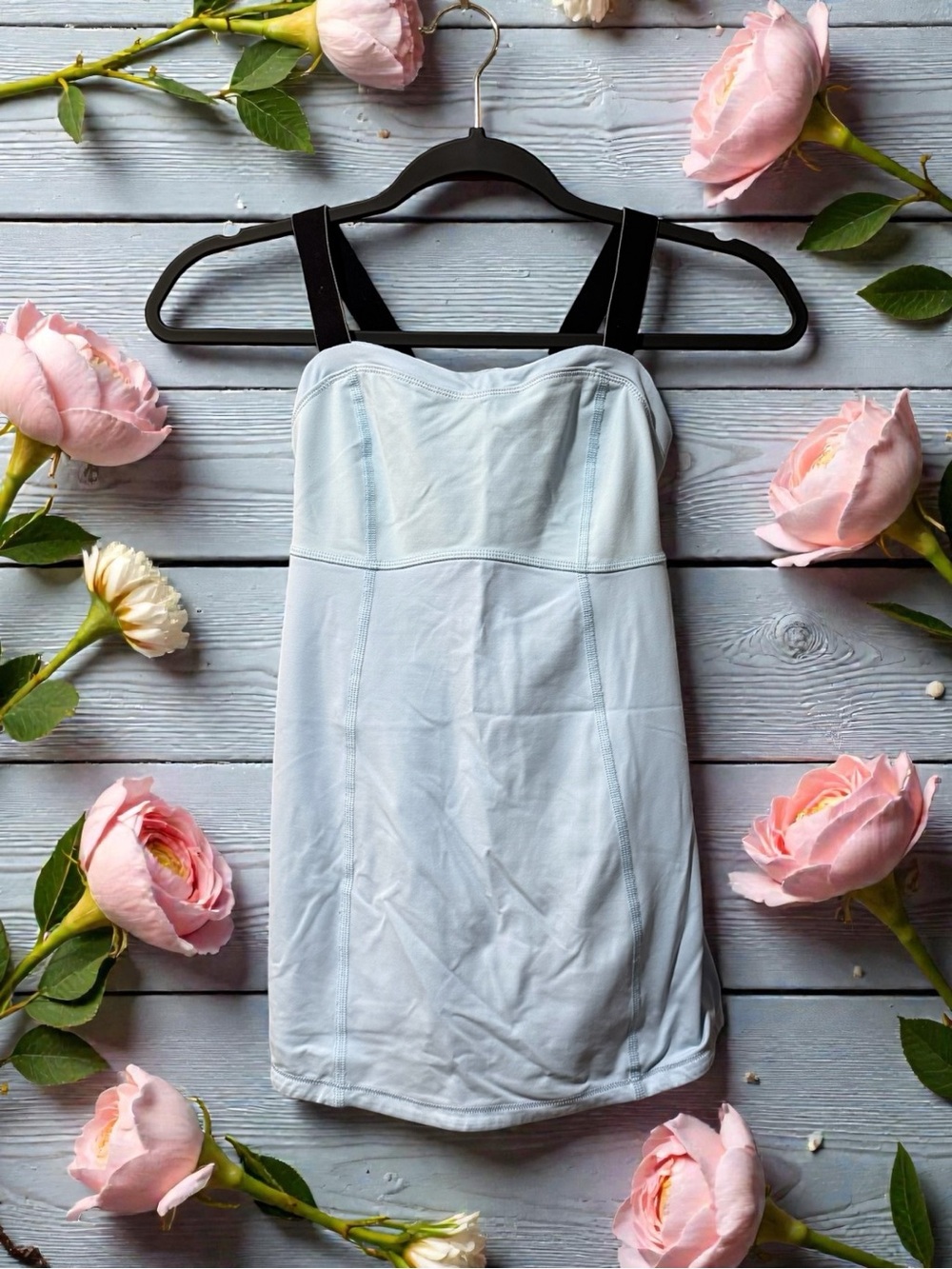 Lululemon Athletica Catch Me Light Blue Tank Top with Black Criss Cross Straps